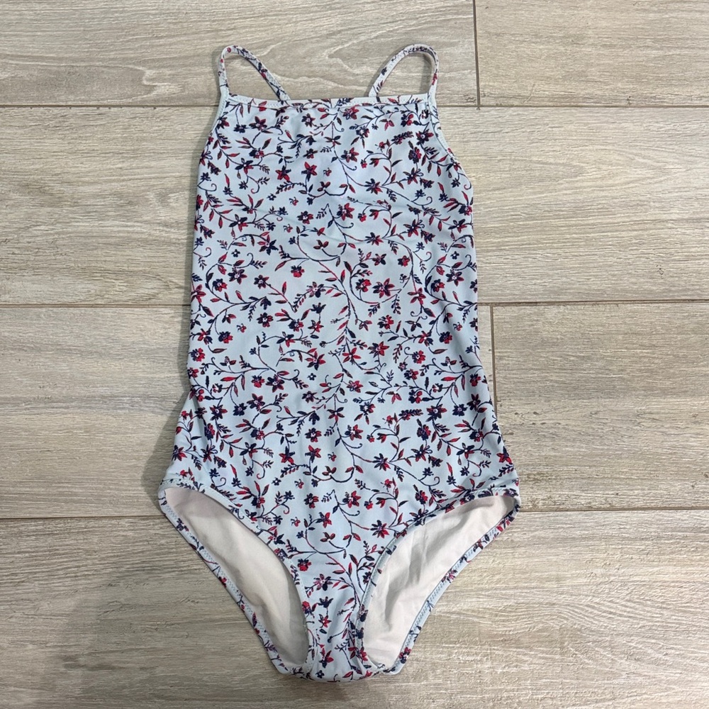 Oscar de la Renta Blue and Red Floral Kids Swim One Piece. 14 girl